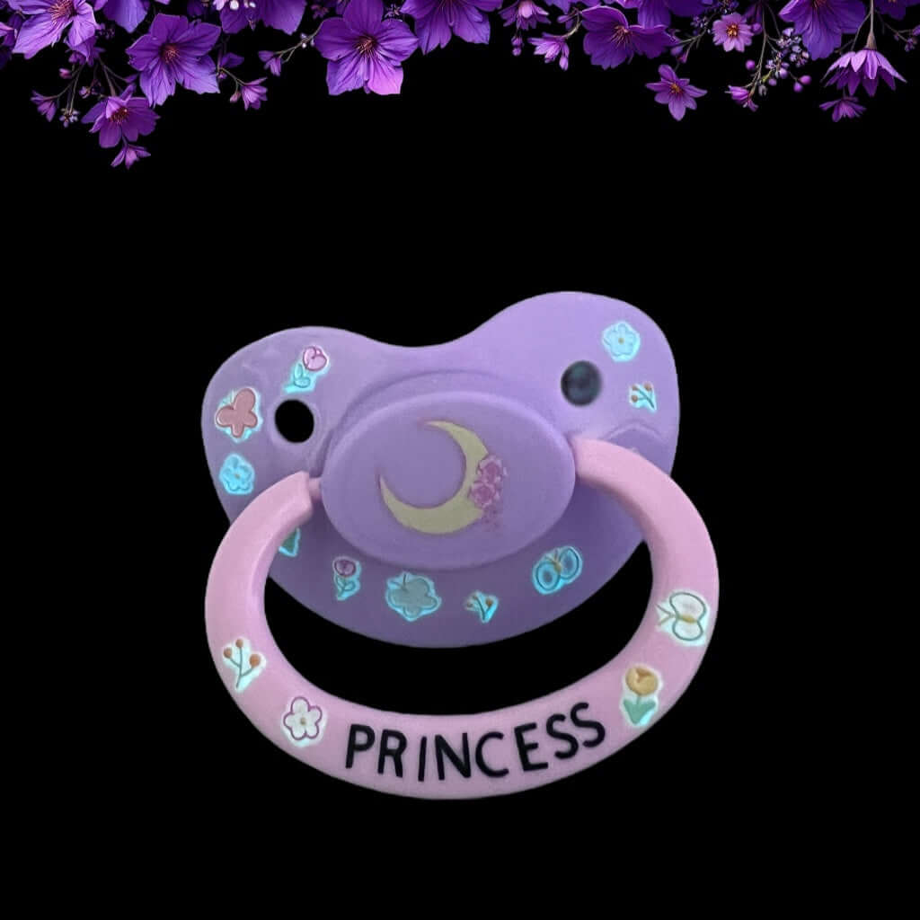 Glow In The Dark Adult Pacifier - Flowers and Moon
