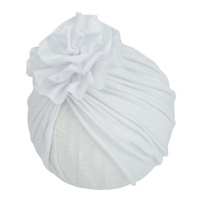 Handmade Pleated Flower Babies' Knitted Cotton Cloth Turban For Baby Girls In Elegant Style